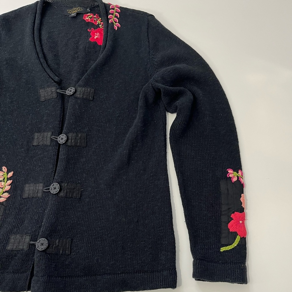 Vintage Icelandic Design Linen Cotton Embroidered Floral Cardigan Sweater Large - Picture 5 of 14